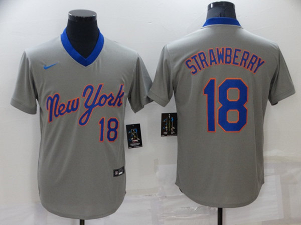 Men's New York Mets #18 Darryl Strawberry Grey Stitched Baseball Jersey